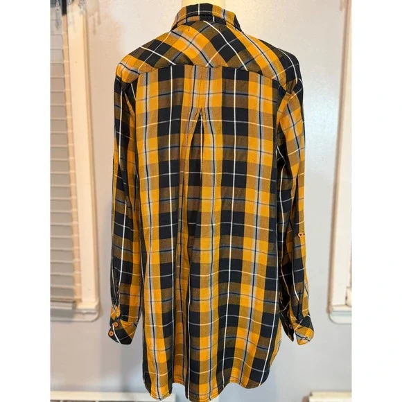 Billy T Plaid Shirt Mustard Black Fall Grunge Casual Lightweight XL - Picture 3 of 12